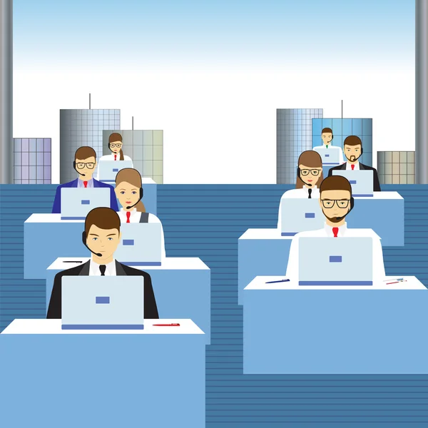 People working in a call center. Support service. — Stock Vector