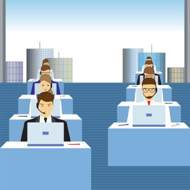 Çağrı merkezinde çalışan insanlar. Office.