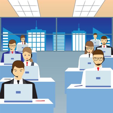 Çağrı merkezinde çalışan insanlar. Office.