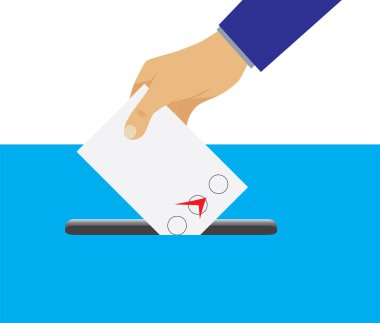 Hand putting voting paper in the ballot box. clipart