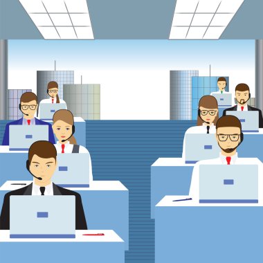 Çağrı merkezinde çalışan insanlar. Office.