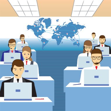 Çağrı merkezinde çalışan insanlar. Office.