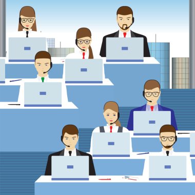 Çağrı merkezinde çalışan insanlar. Office.