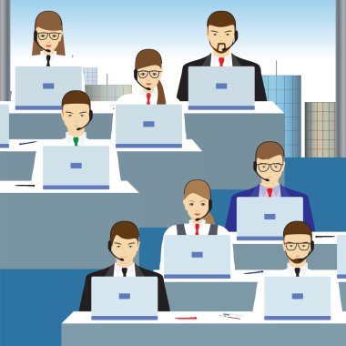 Çağrı merkezinde çalışan insanlar. Office.