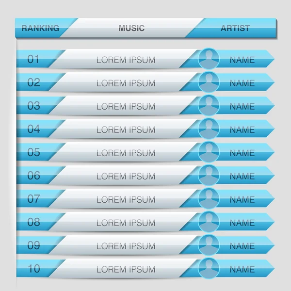 Muziek playlist collectie ranking — Stockvector