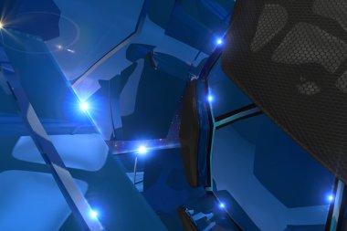 Soyut 3d siyah ve mavi arka plan ışık parlama ile engeller