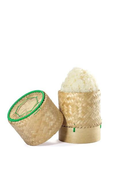 Vimini Bambù appiccicoso riso tradizione artigianale con schienale biancogr — Foto Stock