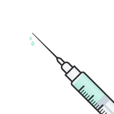 Damlalı tıbbi şırınga. Çapraz kompozisyon. Aşı, iğne, tıbbi kullanım için. Vektör illüstrasyonu, düz tasarım