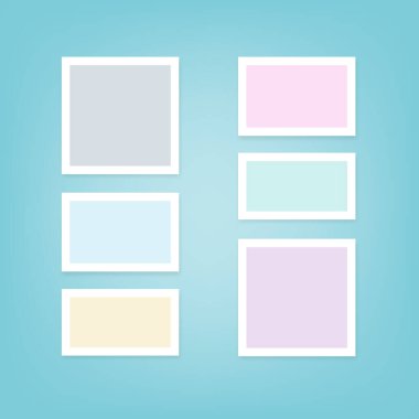 Fotoğraf çerçevesi kompozisyonu. Pastel renkler. Ruh hali tahtası. Vektör illüstrasyonu, düz tasarım