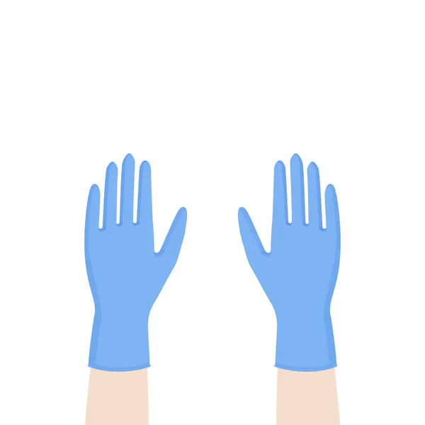 青いニトリル医療用手袋を手に入れます 個人用保護具 ウイルス インフルエンザ コロナウイルスに対する予防 保護の概念 ベクトルイラスト 平面デザイン — ストックベクタ