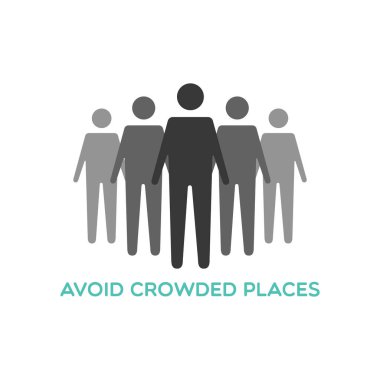 Kalabalık yerlerden uzak dur. Sosyal uzaklık simgesi. Coronavirus salgını önleme. Vektör illüstrasyonu, düz tasarım