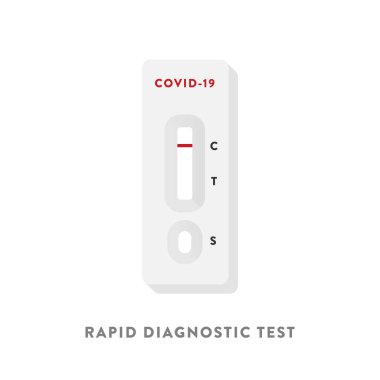 Coronavirus hızlı test cihazı. Covid-19 için teşhis. Test sonucu negatif. Salgın hastalık konsepti. Vektör illüstrasyonu, düz tasarım