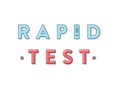 Mavi ve kırmızı harfli hızlı test başlığı. Coronavirus hızlı tanı testi cihazı. 