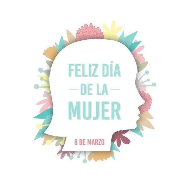 Днем Женщин Испанском Feliz Dia Mujer Марта Профиль Женщины Нарисованными — стоковый вектор
