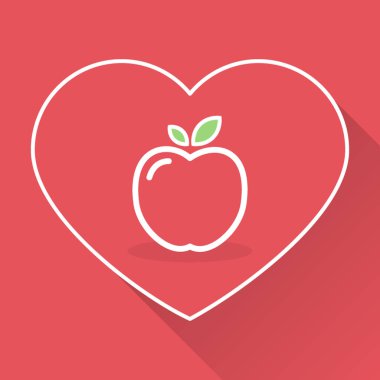 Elma ikonu. Taze meyve. Vektör illüstrasyonu, düz ve minimal biçim.