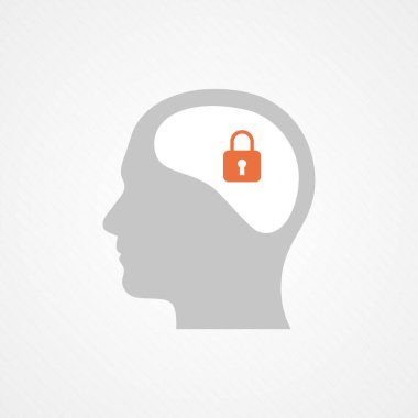 Kafa ve asma kilit. Tıkanma ve mahremiyet kavramı. Vektör illüstrasyonu, düz tasarım