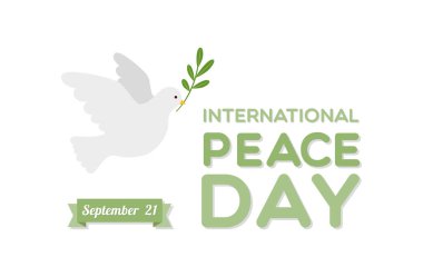 Güvercin ve zeytin dalıyla Uluslararası Barış Günü. Vektör illüstrasyonu, düz tasarım