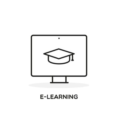 Eearning simgesi. Eğitim, kurs, mezuniyet, giyim ya da çevrimiçi eğitim kavramı. Vektör illüstrasyonu, düz tasarım