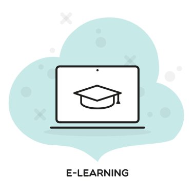 Eearning simgesi. Eğitim, kurs, mezuniyet, giyim ya da çevrimiçi eğitim kavramı. Vektör illüstrasyonu, düz tasarım