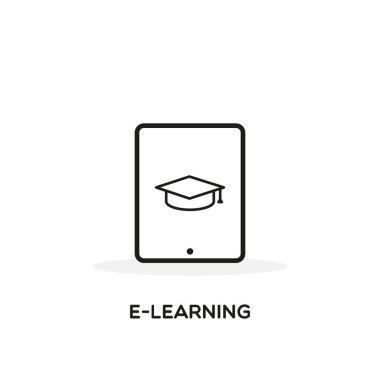 Eearning simgesi. Eğitim, kurs, mezuniyet, giyim ya da çevrimiçi eğitim kavramı. Vektör illüstrasyonu, düz tasarım