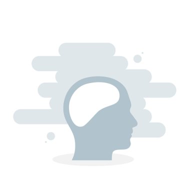 Erkek kafası ve beyin vektör ikonu. Vektör illüstrasyonu, düz tasarım