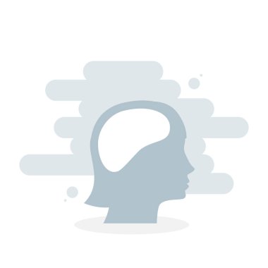 Kadın kafası ve beyin vektör ikonu. Vektör illüstrasyonu, düz tasarım