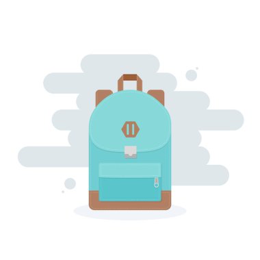 Sırt çantası simgesi. Okul, seyahat, turizm ve spor için renkli sırt çantaları. Vektör illüstrasyonu, düz tasarım