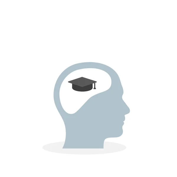 男性の頭と脳のベクトルアイコン 卒業キャップ ベクトルイラスト 平面デザイン — ストックベクタ