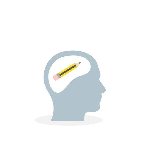男性の頭と脳のベクトルアイコン 鉛筆アイコン ベクトルイラスト 平面デザイン — ストックベクタ