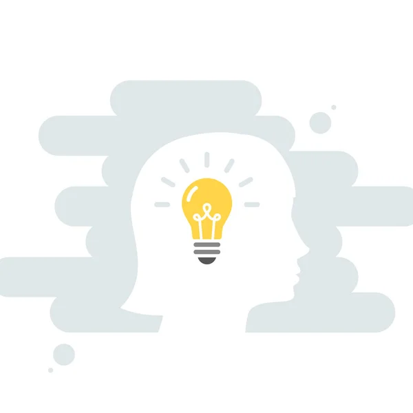 女性の頭と脳のベクトルアイコン 電球だ 創造性 アイデア 解決策の概念 ベクトルイラスト 平面デザイン — ストックベクタ