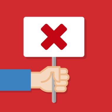 Beyaz tahtayla el ele tutuşmak. Asgari simgeli pankart. Çapraz. Protesto kavramı. Vektör illüstrasyonu, düz biçim.