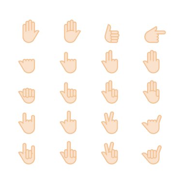 Eller simge vektörü ayarlandı. Vektör illüstrasyonu, düz tasarım