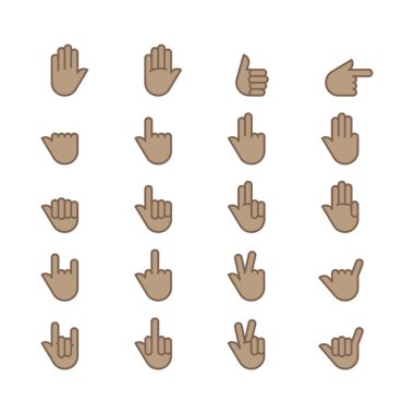 Eller simge vektörü ayarlandı. Vektör illüstrasyonu, düz tasarım