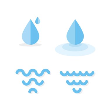 Set: damla ve dalga simgeleri. Minimum semboller. Vektör illüstrasyonu, düz tasarım
