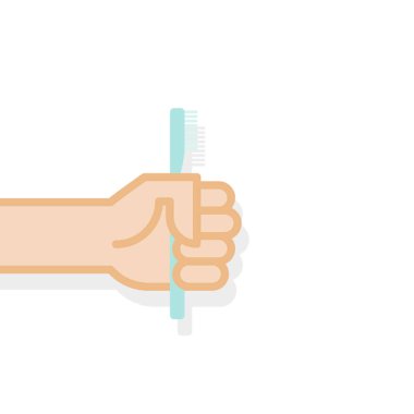 Hand holding toothbrush. Vector illustration, flat design