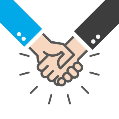 Tokalaşma ikonu. Soyut ışınlarla el sıkışmak. Başarı konsepti. Vektör illüstrasyonu, düz tasarım