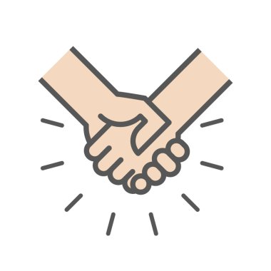 Tokalaşma ikonu. Soyut ışınlarla el sıkışmak. Başarı konsepti. Vektör illüstrasyonu, düz tasarım