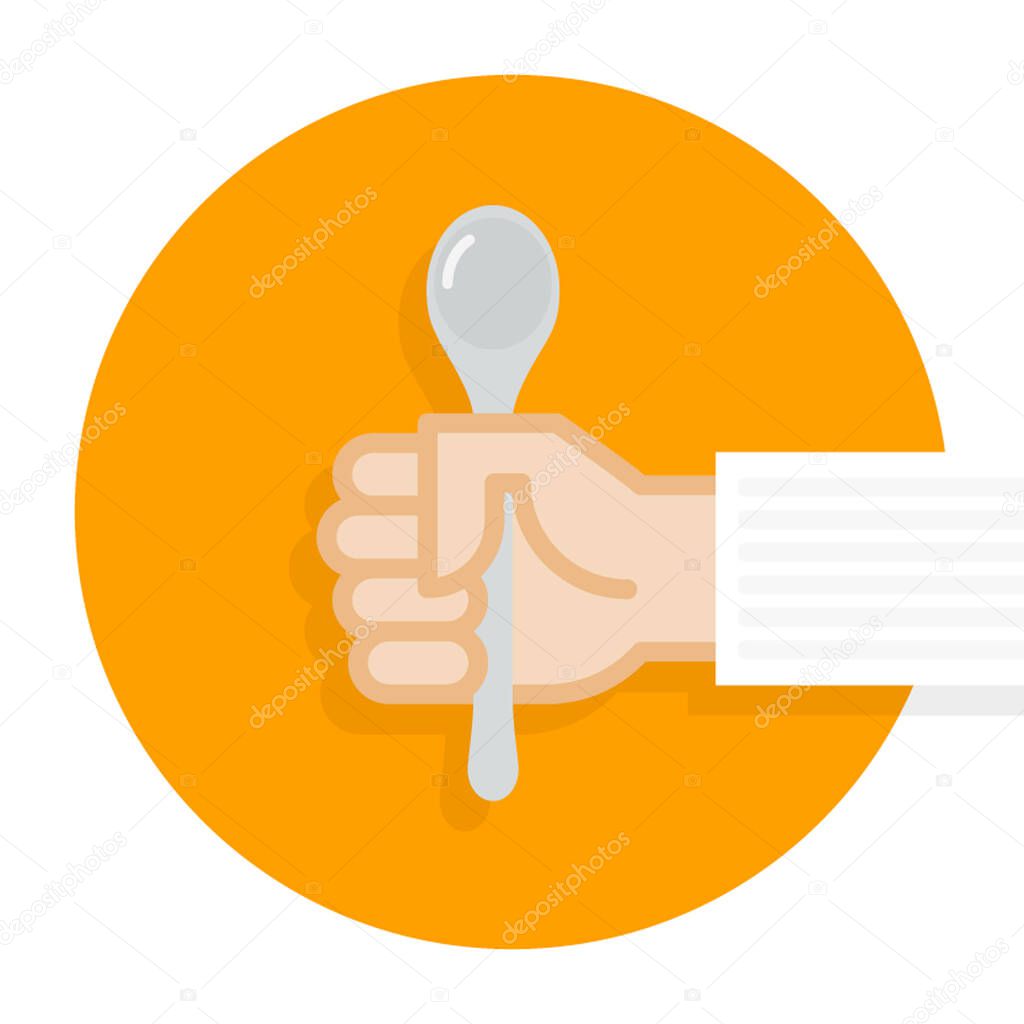 Hand holding spoon. Cooking concept. Vector illustration, flat design
