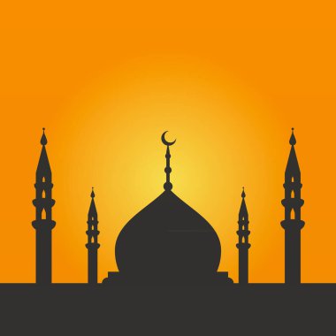 Günbatımında cami. Esrarengiz bir geçmiş. Vektör illüstrasyonu, düz tasarım
