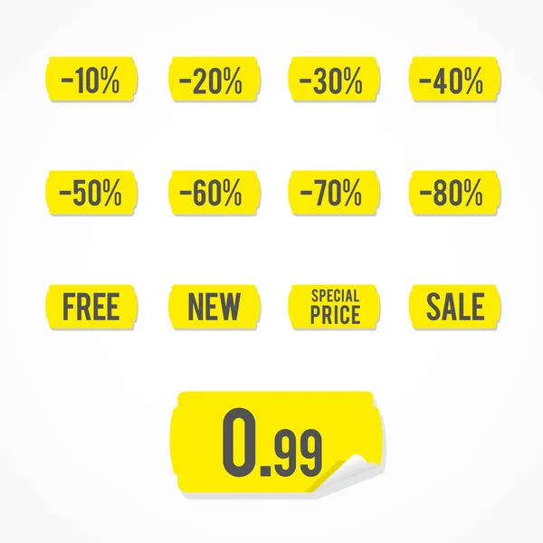 Yellow Sale Sticker Set Bent Corner Vector Illustration Flat Design — Stockvector