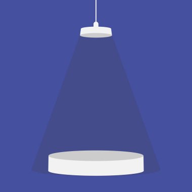 Tavan lambası zemindeki platformu aydınlatıyor. Vektör illüstrasyonu, düz tasarım