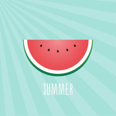 Yaz karpuzu dilimi. Çizgili arka plan. Vektör illüstrasyonu, düz tasarım