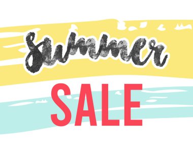 Yaz indirimi. Davetiye, broşür, poster ya da ağ için yatay renkli pankart. Vektör illüstrasyonu, düz tasarım