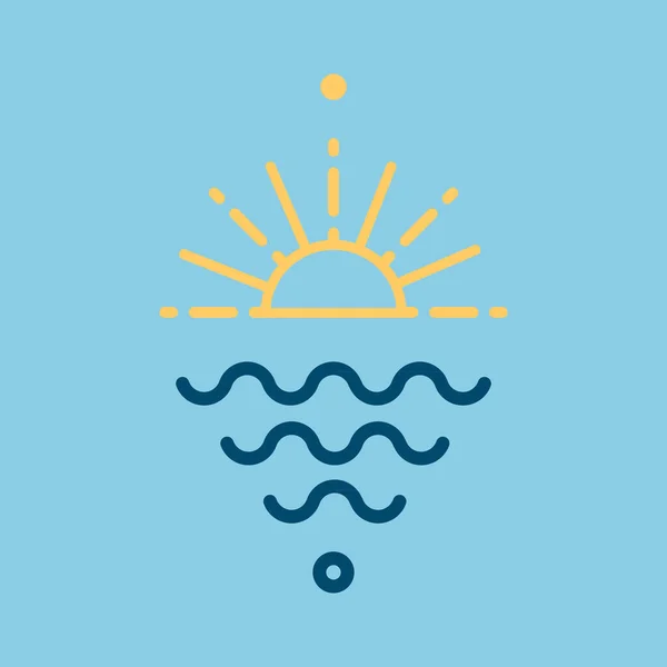 Summertime Linear Yellow Sun Burst Sea Icons Vector Illustration Flat — Stock Vector