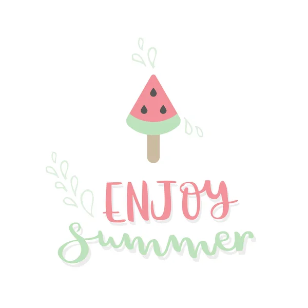 Enjoy Summer Lettering Armelon Векторная Иллюстрация Стиль Ручной Работы — стоковый вектор