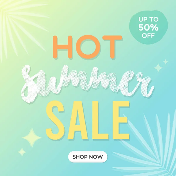 Hot Summer Sale Banner Colorful Gradient Background Vector Illustration Flat — Stock Vector