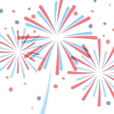 Amerikan havai fişekleri. 4 Temmuz kutlu olsun. Vektör illüstrasyonu, düz tasarım