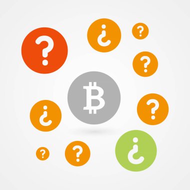Bitcoin soruları. Kripto para birimi krizi konsepti. Dijital para birimi riski. Vektör illüstrasyonu, düz tasarım