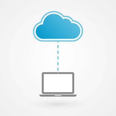 Bulut ve aygıt dizüstü bilgisayar simgesi. Vektör illüstrasyonu, düz tasarım