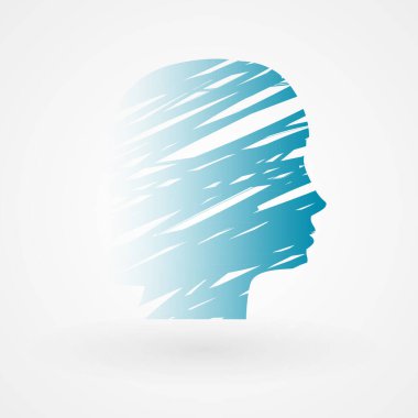 Scribble female head. Brush strokes silhouette. Vector illustration, flat design